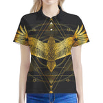 Golden Spiritual Bird Print Women's Polo Shirt