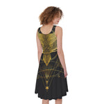 Golden Spiritual Bird Print Women's Sleeveless Dress