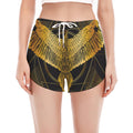 Golden Spiritual Bird Print Women's Split Running Shorts