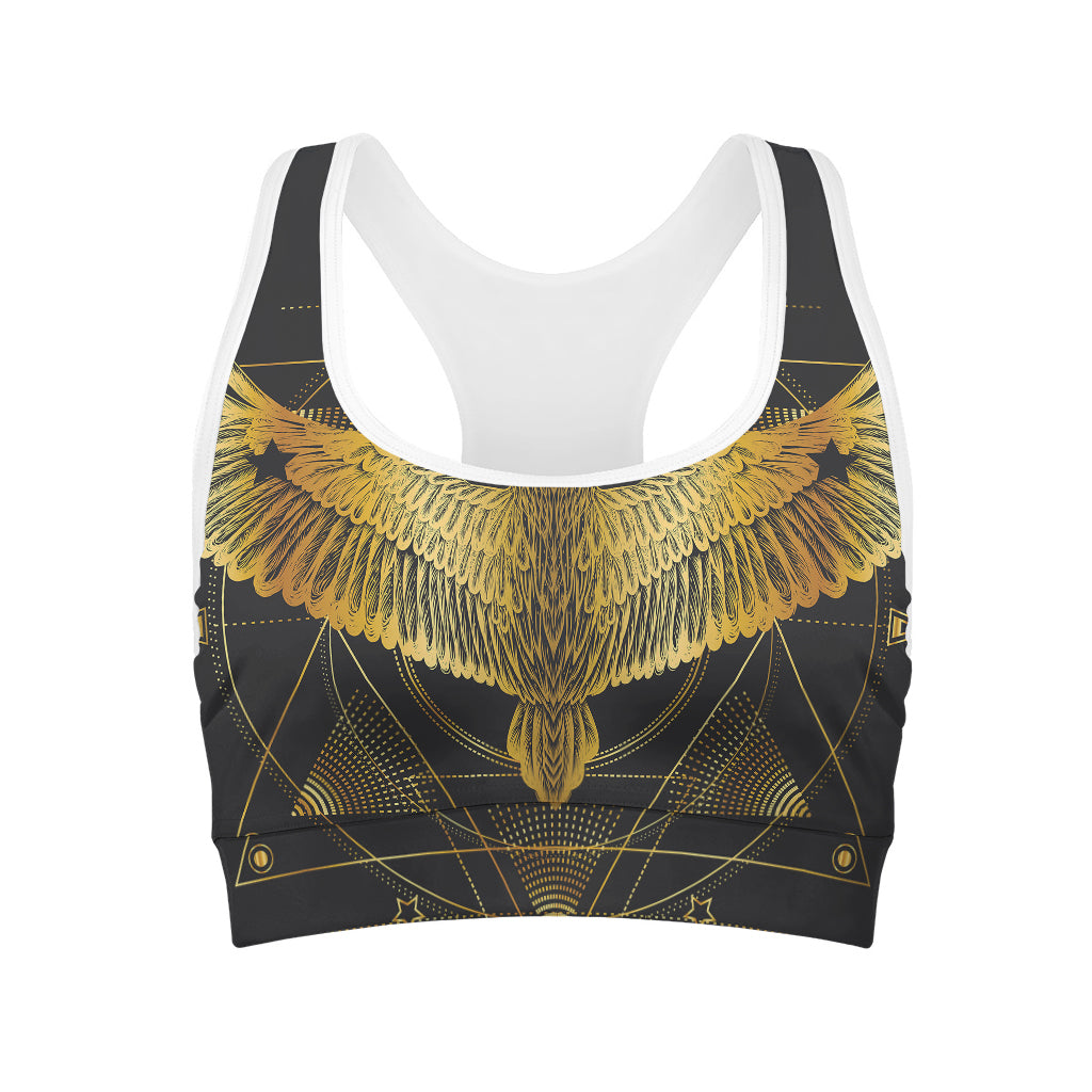 Golden Spiritual Bird Print Women's Sports Bra