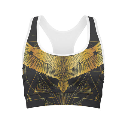 Golden Spiritual Bird Print Women's Sports Bra