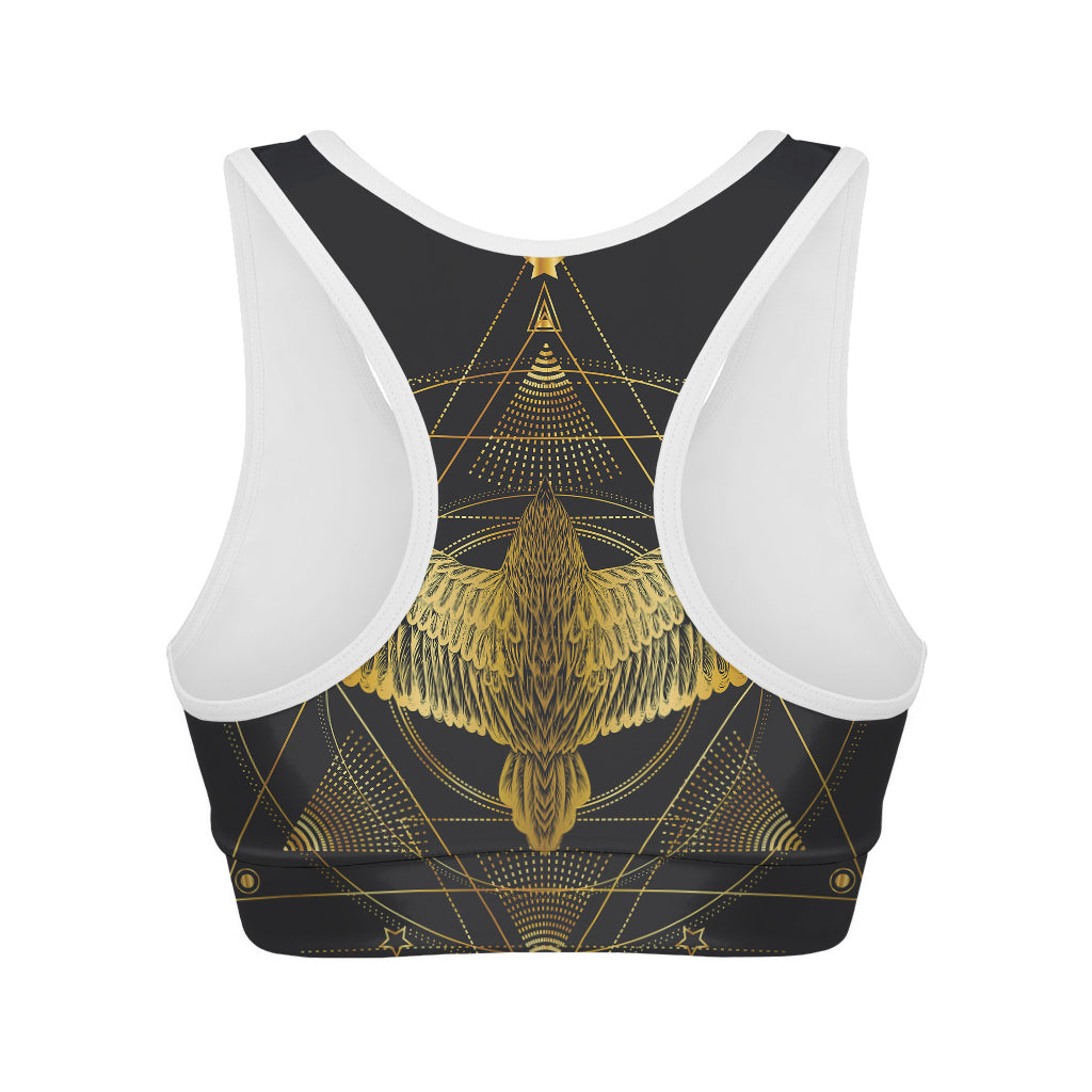 Golden Spiritual Bird Print Women's Sports Bra