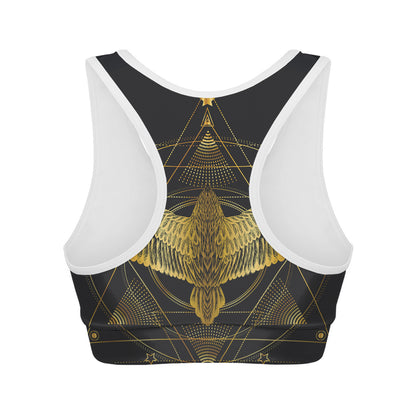 Golden Spiritual Bird Print Women's Sports Bra