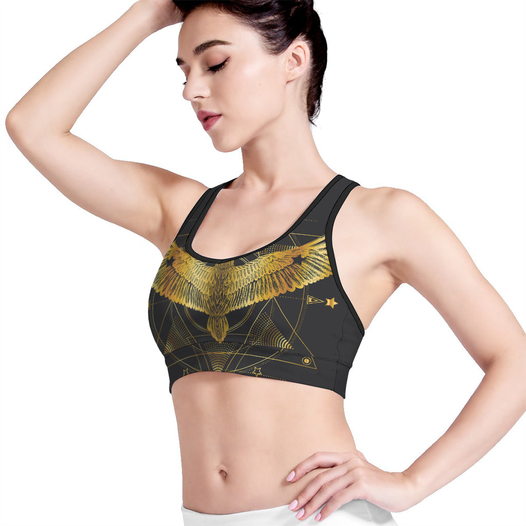 Golden Spiritual Bird Print Women's Sports Bra