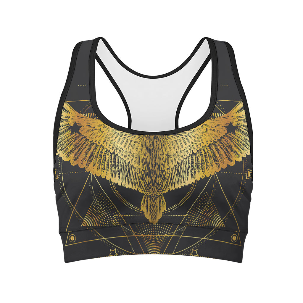 Golden Spiritual Bird Print Women's Sports Bra