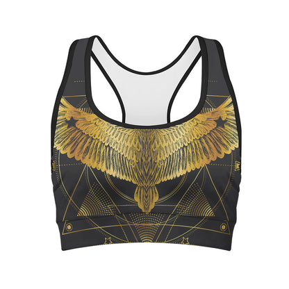 Golden Spiritual Bird Print Women's Sports Bra
