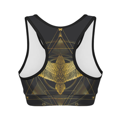 Golden Spiritual Bird Print Women's Sports Bra