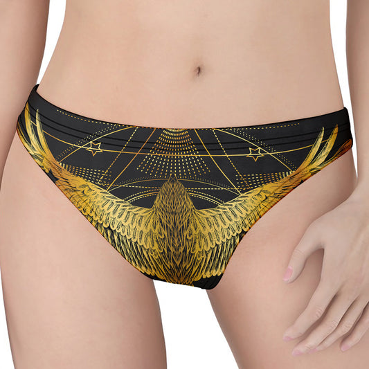 Golden Spiritual Bird Print Women's Thong