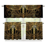 Golden Spiritual Dragonfly Print 3 Piece Kitchen Curtains