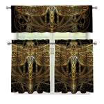 Golden Spiritual Dragonfly Print 3 Piece Kitchen Curtains