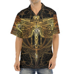 Golden Spiritual Dragonfly Print Aloha Shirt