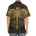 Golden Spiritual Dragonfly Print Aloha Shirt