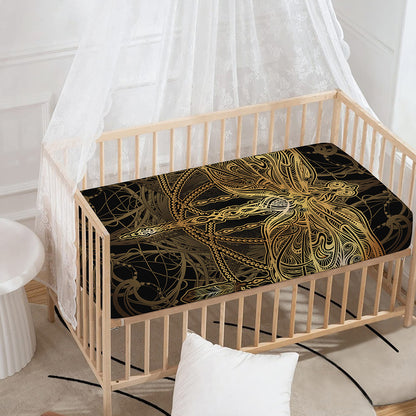 Golden Spiritual Dragonfly Print Baby Crib Sheet