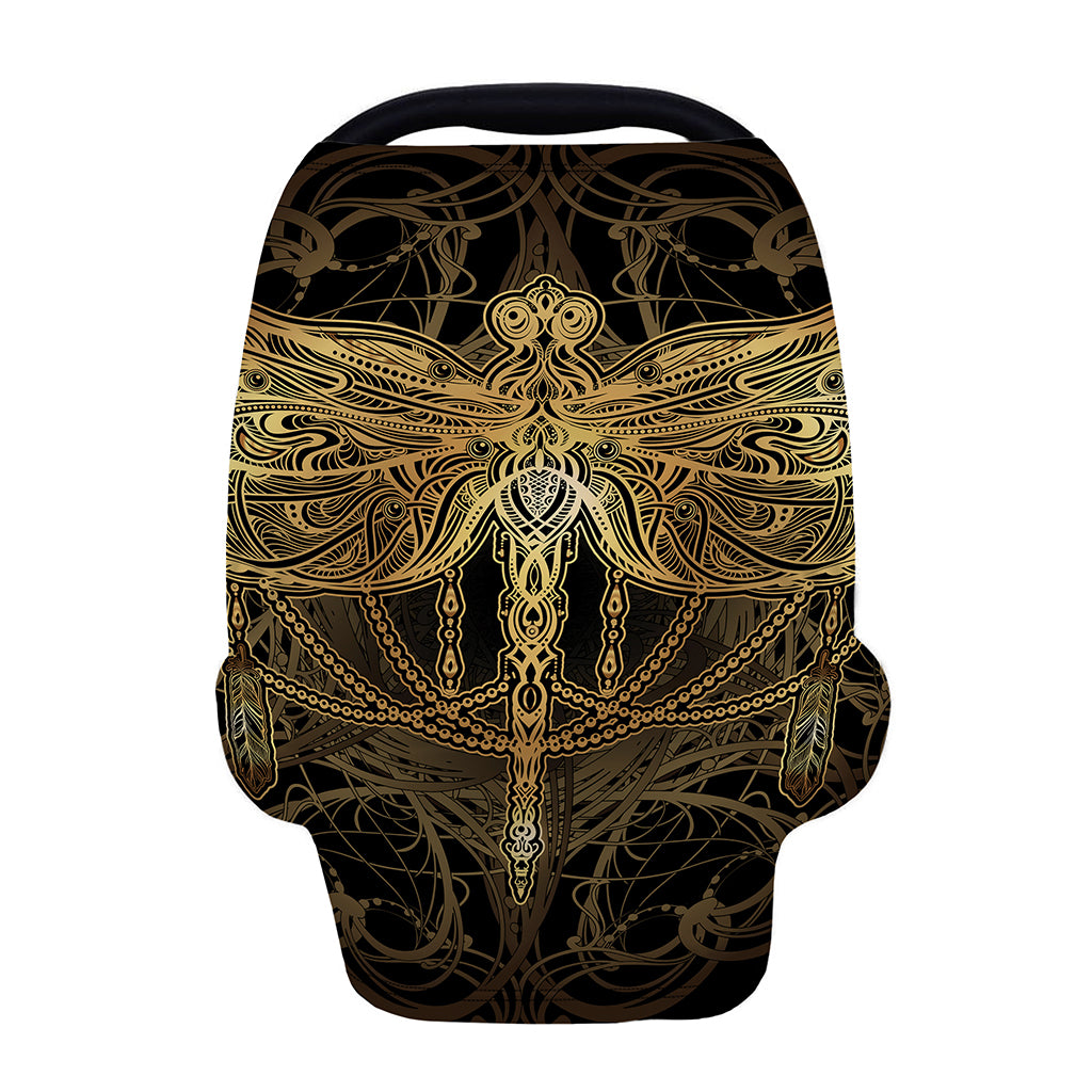Golden Spiritual Dragonfly Print Baby Seat Cover
