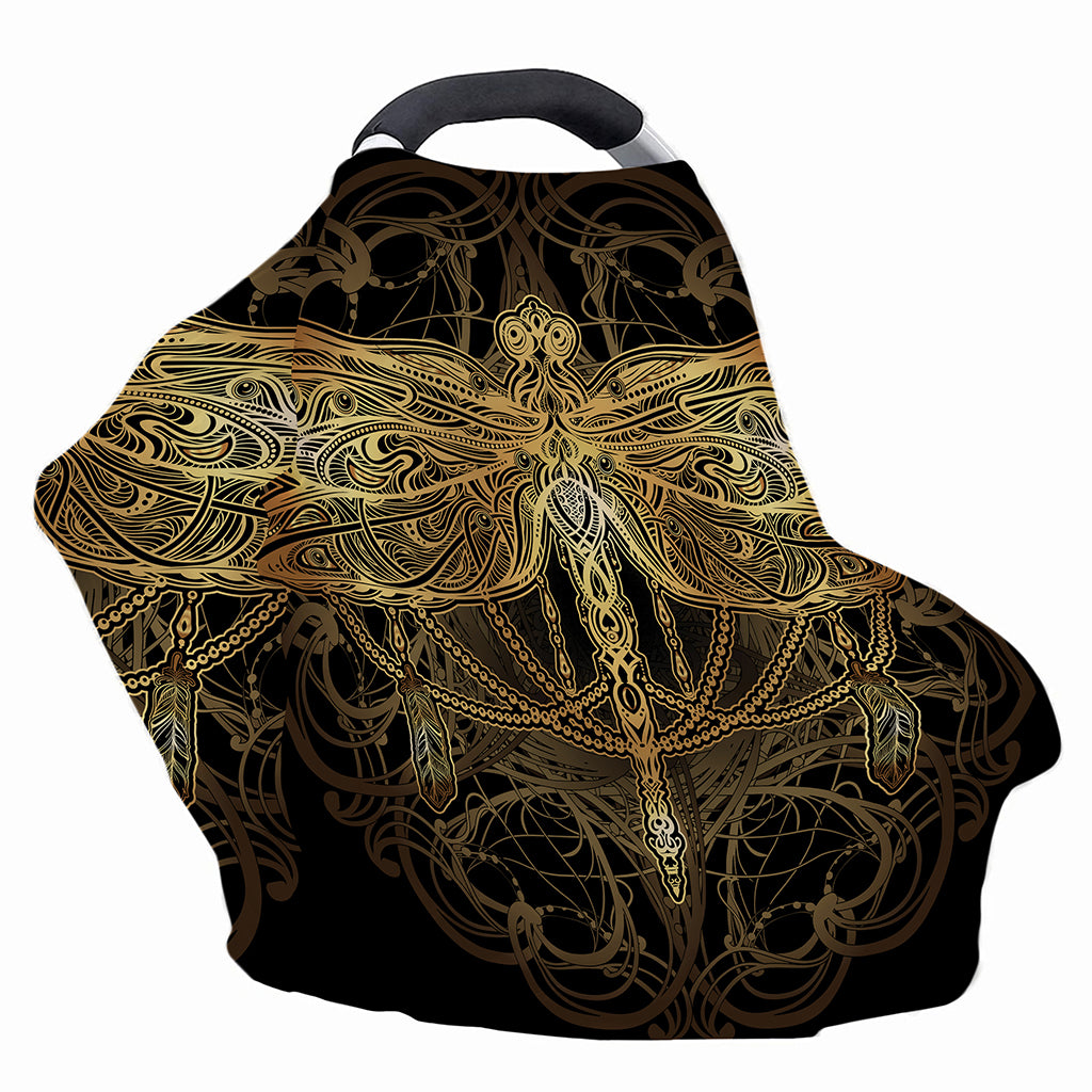 Golden Spiritual Dragonfly Print Baby Seat Cover