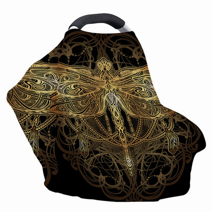 Golden Spiritual Dragonfly Print Baby Seat Cover