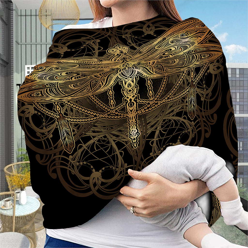 Golden Spiritual Dragonfly Print Baby Seat Cover