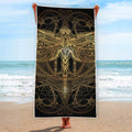 Golden Spiritual Dragonfly Print Beach Towel