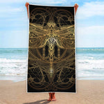 Golden Spiritual Dragonfly Print Beach Towel