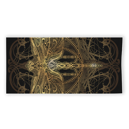 Golden Spiritual Dragonfly Print Beach Towel