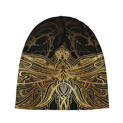 Golden Spiritual Dragonfly Print Beanie