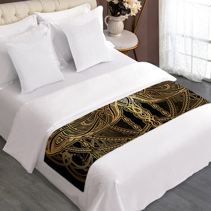 Golden Spiritual Dragonfly Print Bed Runner