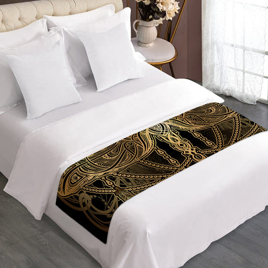 Golden Spiritual Dragonfly Print Bed Runner