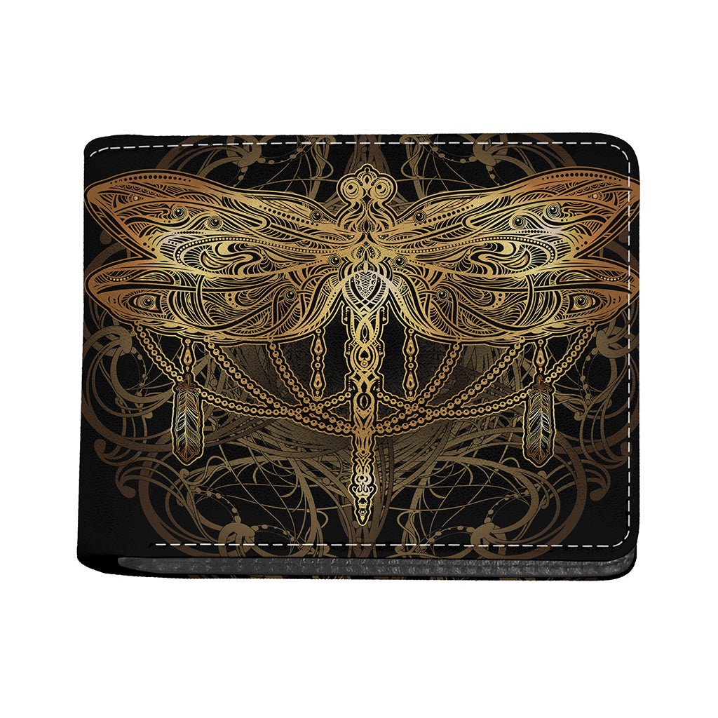 Golden Spiritual Dragonfly Print Bifold Wallet