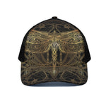 Golden Spiritual Dragonfly Print Black Mesh Trucker Cap