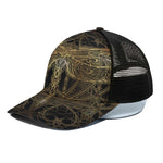 Golden Spiritual Dragonfly Print Black Mesh Trucker Cap