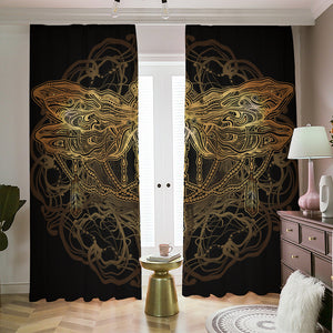 Golden Spiritual Dragonfly Print Blackout Pencil Pleat Curtains