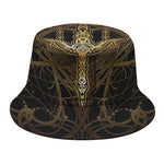Golden Spiritual Dragonfly Print Bucket Hat