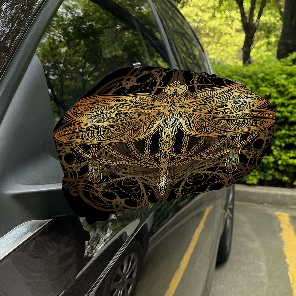 Golden Spiritual Dragonfly Print Car Side Mirror Covers