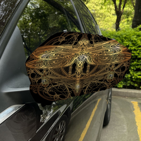Golden Spiritual Dragonfly Print Car Side Mirror Covers