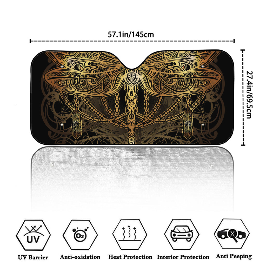 Golden Spiritual Dragonfly Print Car Windshield Sun Shade