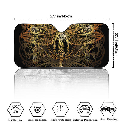 Golden Spiritual Dragonfly Print Car Windshield Sun Shade