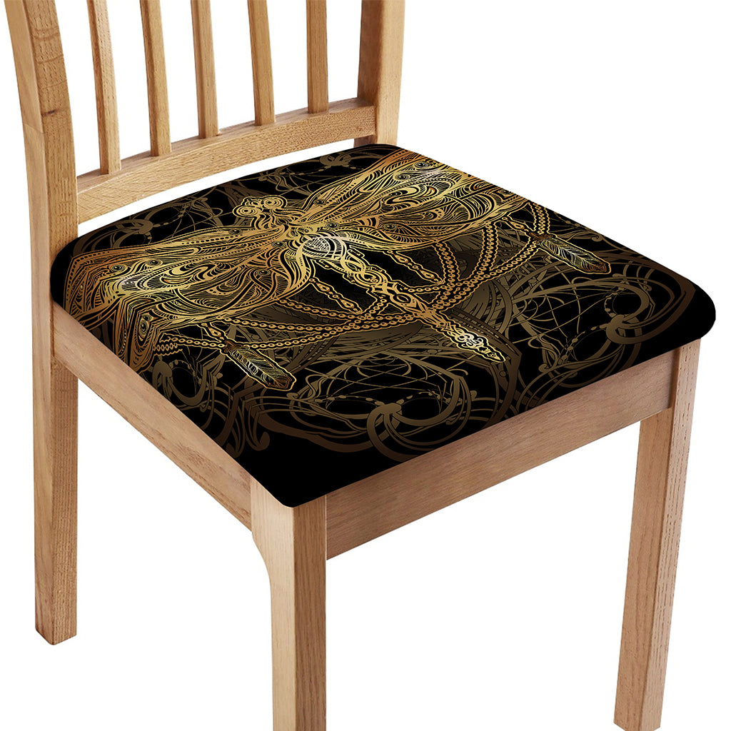 Golden Spiritual Dragonfly Print Chair Cushion Cover