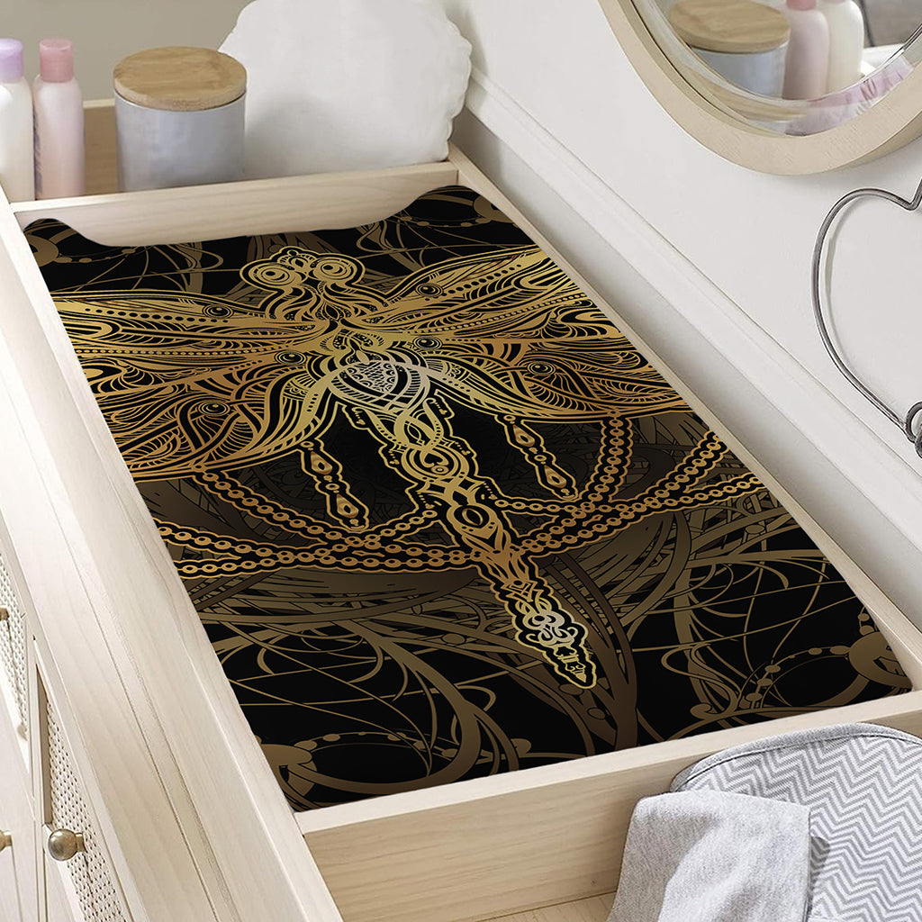 Golden Spiritual Dragonfly Print Changing Pad Cover