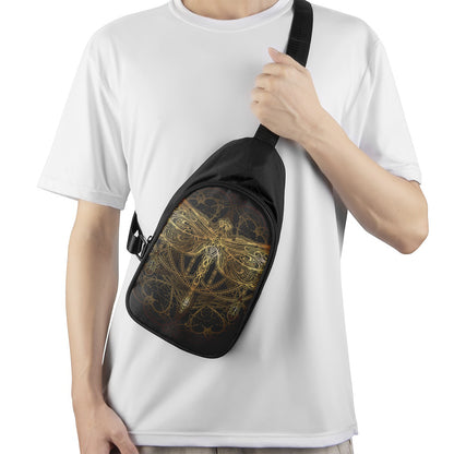 Golden Spiritual Dragonfly Print Chest Bag
