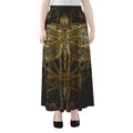 Golden Spiritual Dragonfly Print Chiffon Maxi Skirt