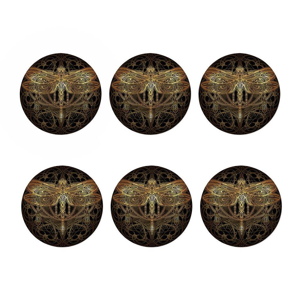 Golden Spiritual Dragonfly Print Coaster Set