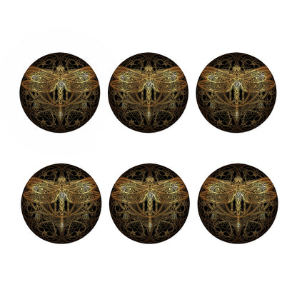 Golden Spiritual Dragonfly Print Coaster Set