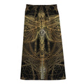 Golden Spiritual Dragonfly Print Cotton Front Slit Maxi Skirt
