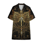 Golden Spiritual Dragonfly Print Cotton Hawaiian Shirt