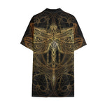 Golden Spiritual Dragonfly Print Cotton Hawaiian Shirt