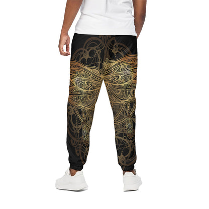 Golden Spiritual Dragonfly Print Cotton Pants