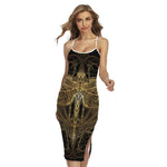Golden Spiritual Dragonfly Print Cross Back Cami Dress