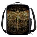 Golden Spiritual Dragonfly Print Crossbody Lunch Bag