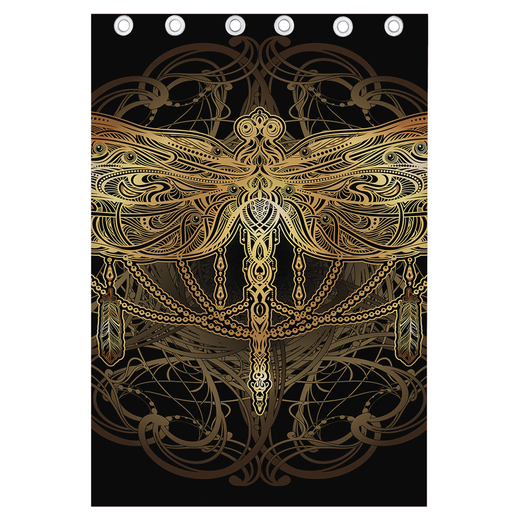 Golden Spiritual Dragonfly Print Curtain