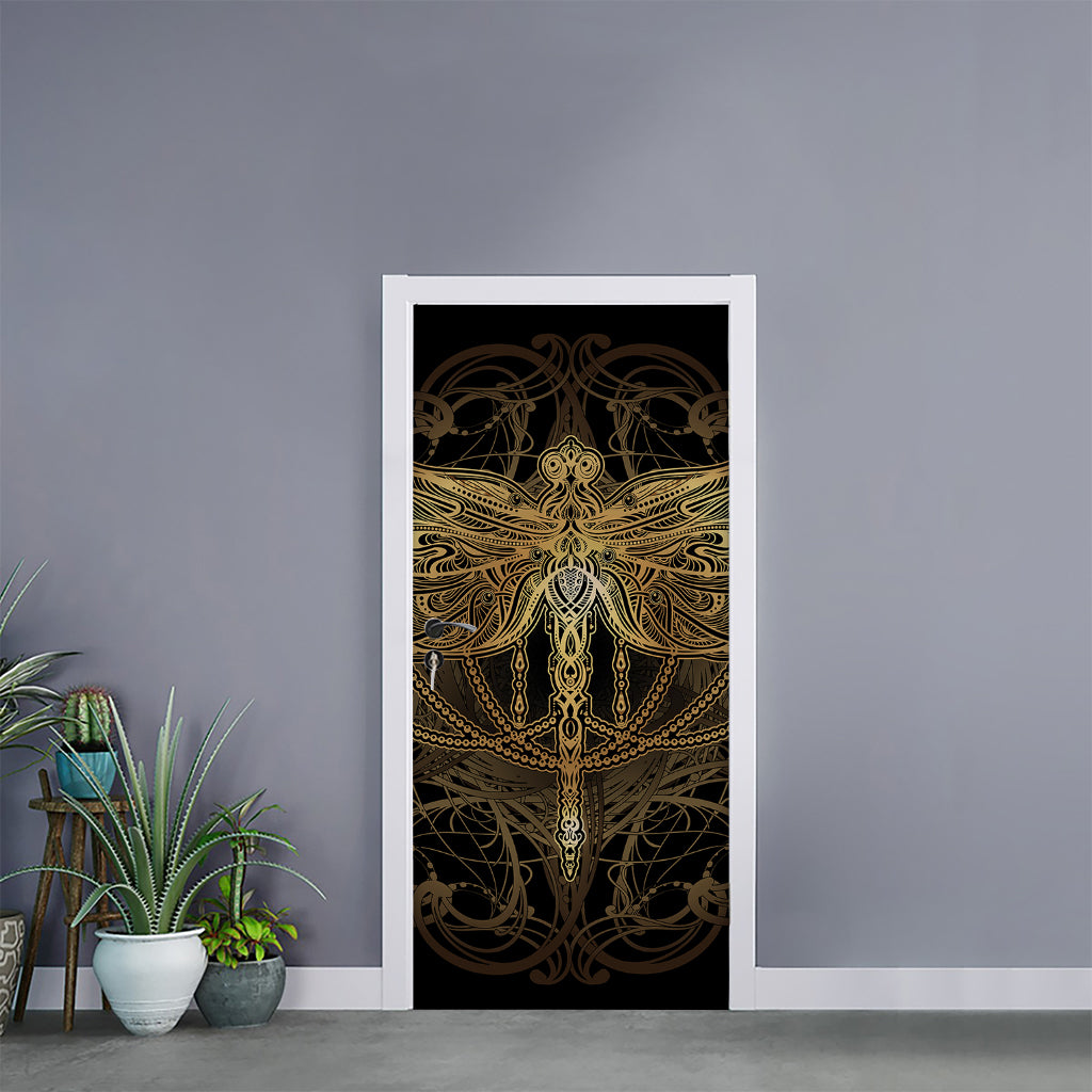 Golden Spiritual Dragonfly Print Door Sticker